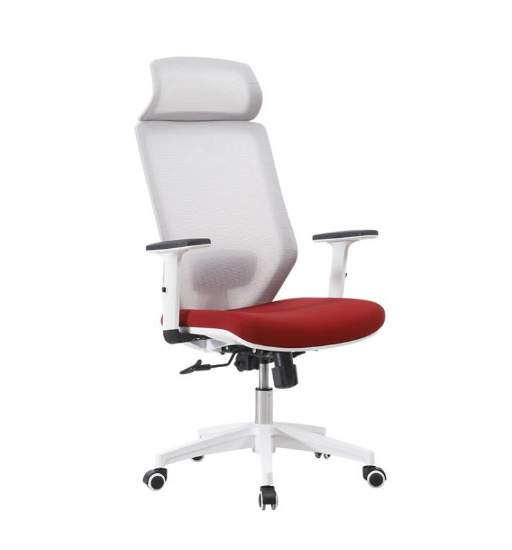 Sillón de oficina CLAYTON, blanco, malla gris, tejido rojo - Imagen 1