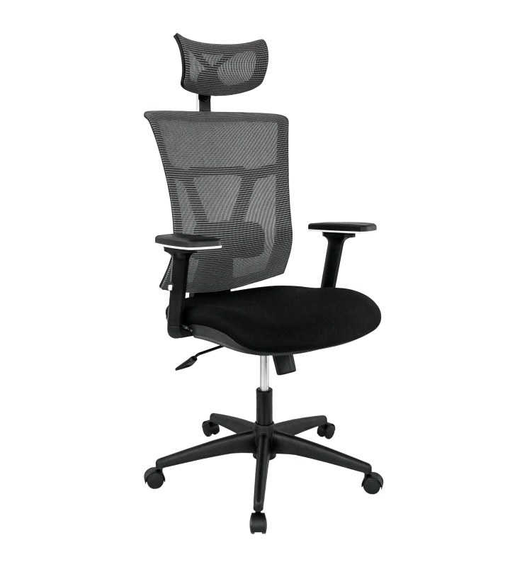 Sillón de oficina KABUL, ergonómico, basculante, malla gris, asiento tejido negro - Imagen 1