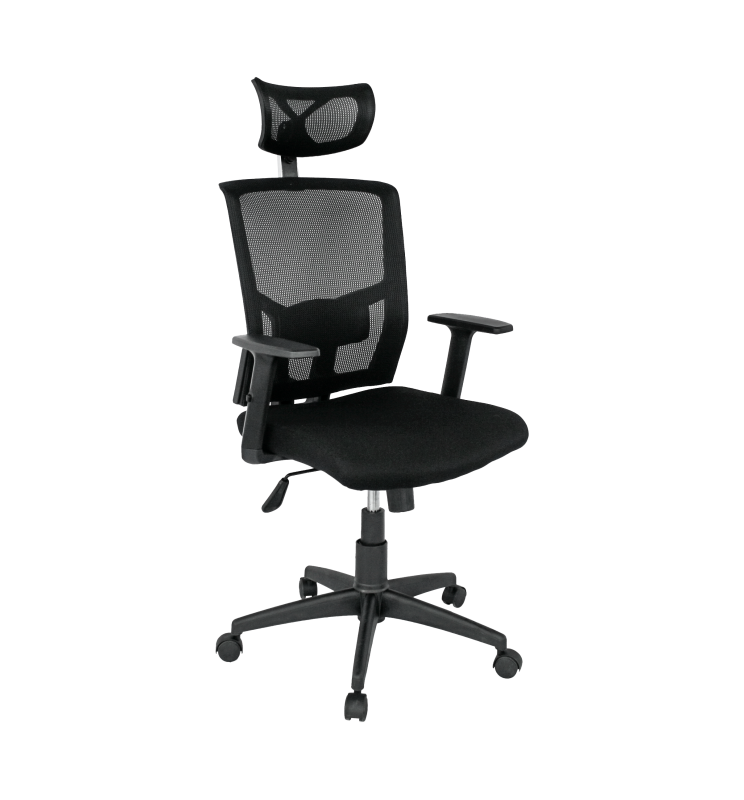 Sillón de oficina ESTAMBUL, ergonómico, basculante, malla negra, asiento tejido negro - Imagen 1