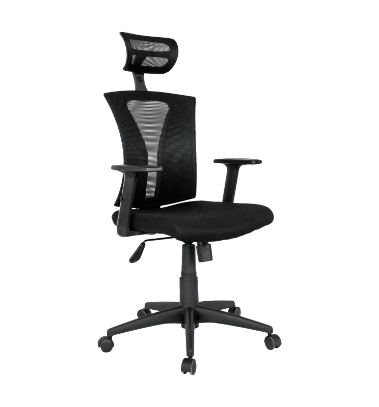 Sillón de oficina PRAGA, ergonómico, basculante, malla negra, asiento tejido negro - Imagen 1