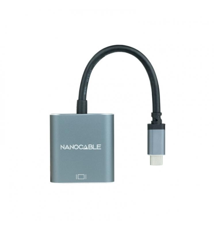 Nanocable - Conversor USB-C a VGA, USB-C/M-VGA/H, Aluminio, Gris, 10 cm