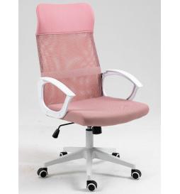 Sillón de oficina VERTON, blanco, malla y asiento rosa