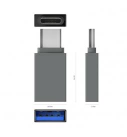 AISENS - Mini Adaptador Aluminio USB 3.2 Gen1 3A, Tipo USB-C/M-A/H, Gris