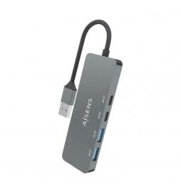 AISENS - Hub USB 3.2 Gen2 10G USB-A, USB-A/M-2xUSB-C/H-2xUSB-A/H, Gris, 15cm