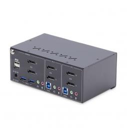 StarTech.com - Switch KVM de 2 Puertos DisplayPort para 2 Monitores - Conmutador KVM 4K60Hz - Hub Ladrón 2x USB 5Gb - Hub 2x USB