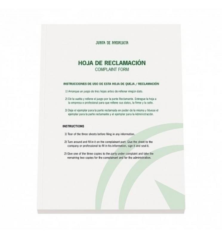 LIBRO HOJAS DE RECLAMACIONES DOHE A4 25h TRIPLI (exclusivo Andalucia)