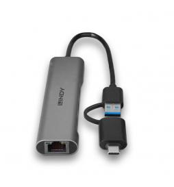 Lindy - 43379 hub de interfaz USB 3.2 Gen 1 (3.1 Gen 1) Type-A + Type-C 5000 Mbit/s Gris