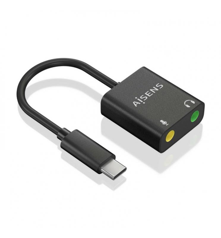 AISENS - Conversor USB-C a Audio 48KHz, USB-C/M-2xJack 3.5/H, Negro, 10 cm