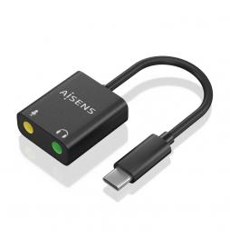 AISENS - Conversor USB-C a Audio 48KHz, USB-C/M-2xJack 3.5/H, Negro, 10 cm