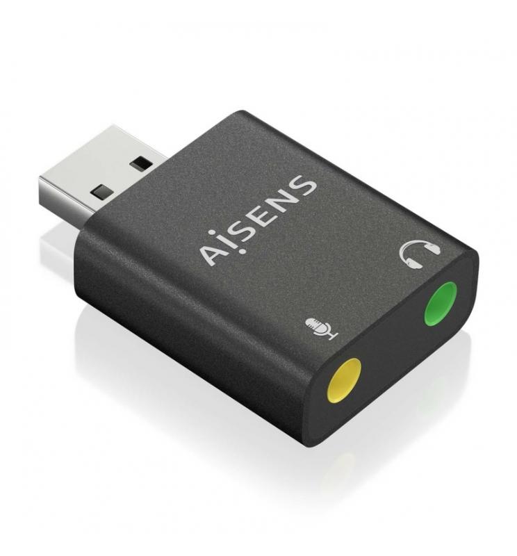 AISENS - Conversor USB-A a Audio 48KHz, USB-A/M-2xJack 3.5/H, Negro