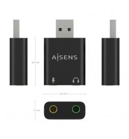 AISENS - Conversor USB-A a Audio 48KHz, USB-A/M-2xJack 3.5/H, Negro