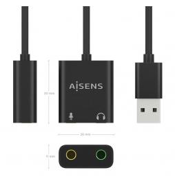 AISENS - Conversor USB-A a Audio 48KHz, USB-A/M-2xJack 3.5/H, Negro, 10 cm