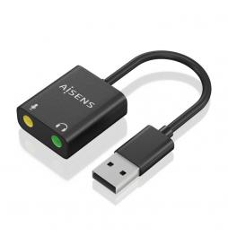 AISENS - Conversor USB-A a Audio 48KHz, USB-A/M-2xJack 3.5/H, Negro, 10 cm