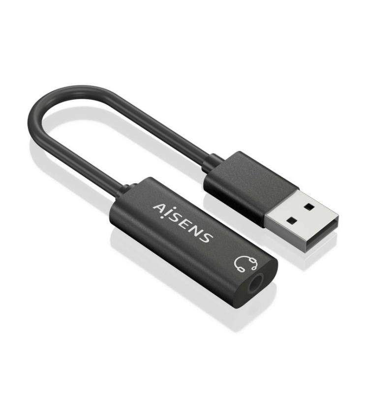 AISENS - Conversor USB-A a Audio 48KHz, USB-A/M-Jack 3.5/H, Negro, 10 cm