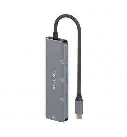 AISENS - Hub USB 3.2 Gen1 5G USB-C, USB-C/M-1xUSB-C/H-3xUSB-A/H, Gris, 15 cm