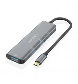 AISENS - Hub USB 3.2 Gen1 5G USB-C, USB-C/M-1xUSB-C/H-3xUSB-A/H, Gris, 15 cm
