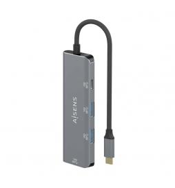 AISENS - Hub USB 3.2 Gen2 10G USB-C, USB-C/M-1xUSB-C/H-3xUSB-A/H, Gris, 15 cm