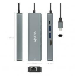 AISENS - USB-C Dock 5 en 1, USB-C a 1xHDMI, 1xRJ45, 2xUSB, 1xPD, Gris, 15 cm - ASUC-5P011-GR