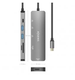 AISENS - USB-C Dock 6 EN 1, USB-C a 1xHDMI, 2xUSB-A, 1xUSB-C PD 100W, 1xSD, 1xMicro SD, Gris, 15cm
